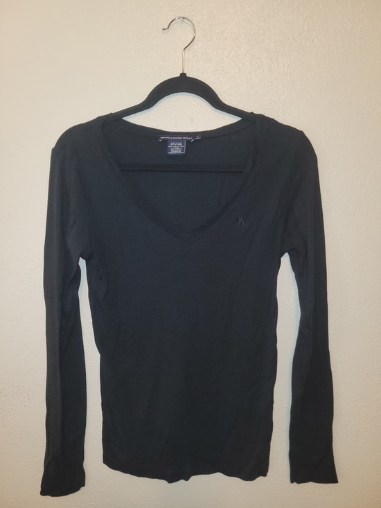 Ralph Lauren Tops - Ralph Lauren Sport Women L Black Pima Cotton Modal V Neck Long Sleeve Pony